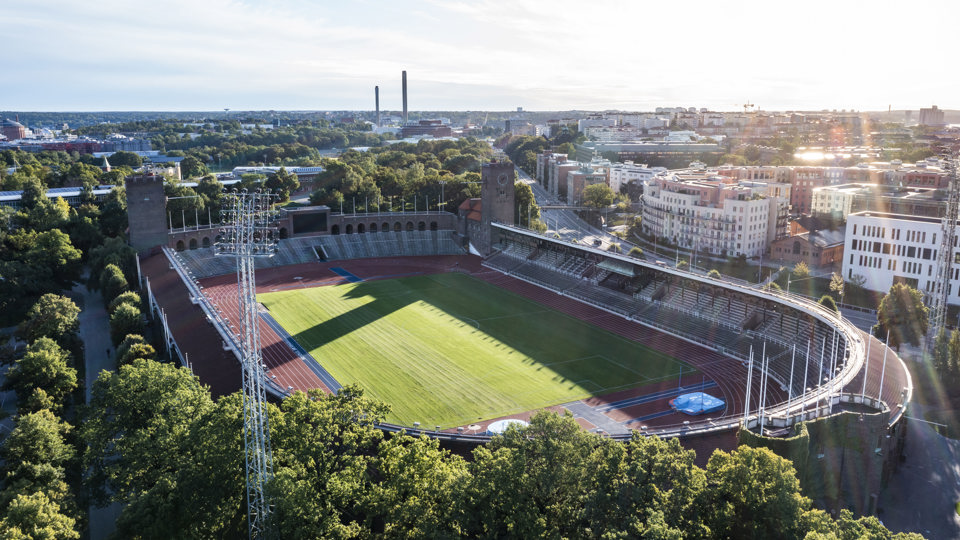 Stockholms stadion sett från ovan.